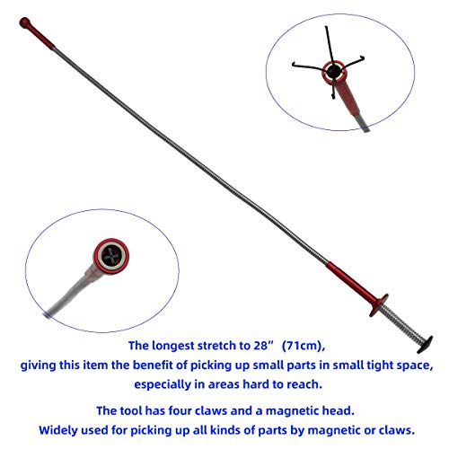 VASTOOLS Flexible Claw Pickup Tool with Magnet/28", 2-in-1 Magnetic Pickup Tool, 4-Finger Claw, Rustless Flexible and Stiff Shaft, User-friendly, Versatile