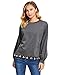 Romwe Women's Loose High Low Tassel Trim Round Neck Pullover Sweatshirt