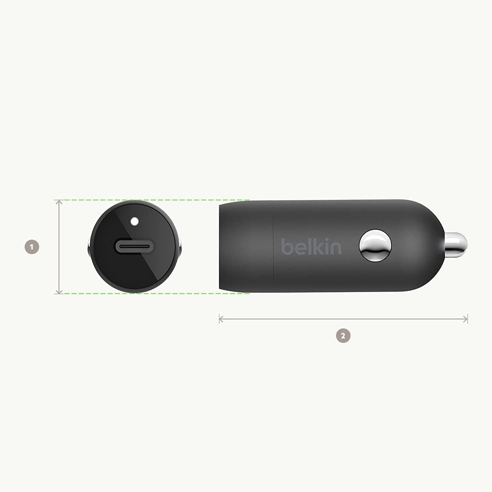 Belkin USB-C Fast Car Charger 20W-Black (iPhone Fast Charger Compatible with iPhone 12 Pro Max/12/12 Pro/ 12 Mini, Samsung Galaxy S20, S20+, S20 Ultra, Note20, Google Pixel and More) (CCA003bt)