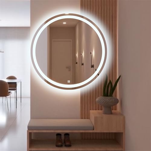 Espelho Redondo 3 Cores de LED e Touch Screen - Vários tamanhos - Decorativo Lapidado Iluminado Luxo (90x90cm)