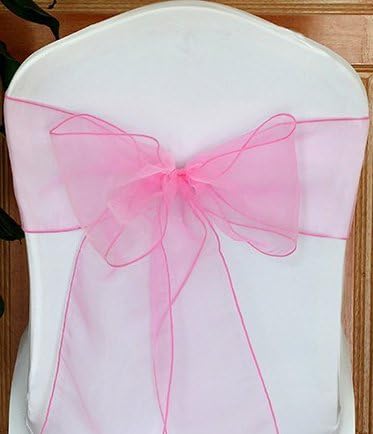 ATCG 25pcs Beautiful Organza Chair Cover Ribbon Sash for Wedding &amp; Banquet Decor (LIGHT PINK)
