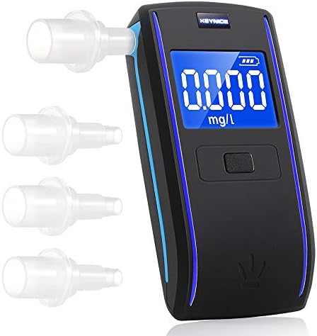 Alcohol Tester, KEYNICE Semi-Conductor Breathalyzer Digital Breath Analyzer, Alcohol Breath Tester with 4 Pcs Mouthpieces, LCD Display Backlight Perfect for Night Reading, Include 3 AAA Batteries