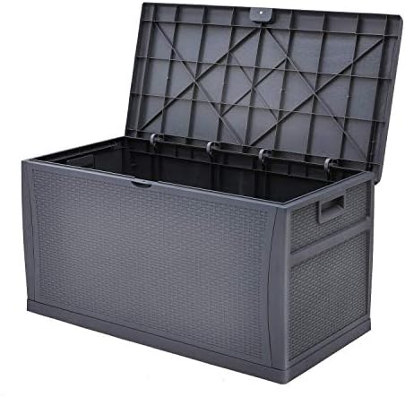 Superday Patio Deck Box Outdoor Storage Decorative Wicker Pattern Garden Furniture Rattan Container Cabinet 120 Gallon Dark Grey