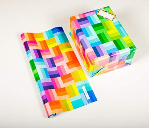 UberLyfe Premium Gift Wrapping Paper Sheets Pack of 10 with 15 Gift Tags - Multicolor Square Design - (28 inch x 18.5 inch) - GW-1462