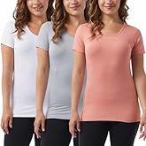 32 Degrees Ladies' Cool Tee, Short Sleeve Scoop Neck, 3-Pack (US, Alpha, Medium, Regular, Regular, White/HT Light Blue/HT Pink)