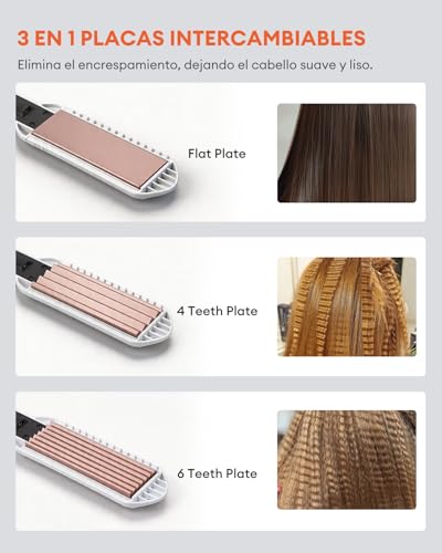 Planchas del Pelo Ceramic Crimp 3 in 1, Cerámica Anti-Estática, 6 Temperatura Ajustables 130-230 ℃, Calentamiento Instantáneo, Rizador Pelo Ondas Para Crear Volumen y Textura