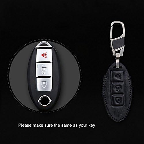 Leather 3Buttons Smart Key Fob Remote Cover Case Keyless Jacket Protector Holder for Nissan Rogue Maxima Altima Sedan Pathfinder (black 3keys)
