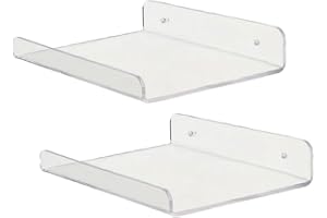 Clear Acrylic Floating Shelves for Wall Mounting, 5.9"D x 7.9"W x 1.2"H, with Front Lip for Secure Display, for Ideal for Bat