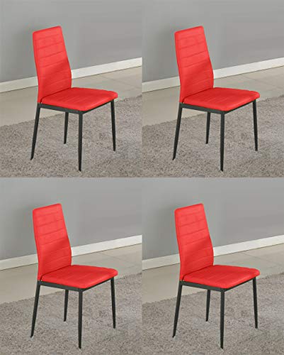 GTU Furniture Set of 4 PU Leather Dining Side Chairs with Padded Seat Foot Cap Protection Stable Frame Heavy Duty Elegant Ergonomically High Back Design for Kitchen Dining Room Home Furniture (Red) - Thumbnail 2