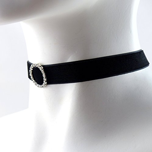 Arthlin Jewelry Rhinestones Choker Necklace Black Velvet - Diamante Circle Silver Buckle - Sexy, Chocker, Lingerie Accessory, Romantic Gift, Handmade - Thumbnail 2