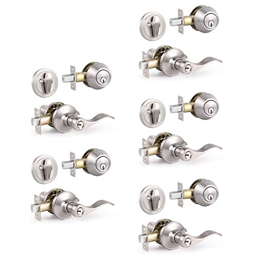 5 Pack Entry Door Knob and Deadbolt Lock Set, handleset with Single
