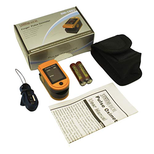 Santamedical SM-150 Fingertip Pulse Oximeter Oximetry Blood Oxygen Saturation Monitor with Carrying Case, Batteries and Lanyard - Orange