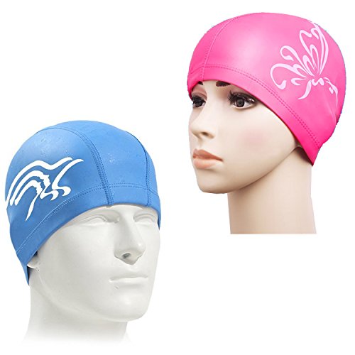 Mai Poetry Silicone Latex Swim Caps (2 pcs) Suitable for Long Hair Women Men Boys Girls All Ages and All Hair Lengths Summer Flexible and Resilient Comfortable Swimming Apparel