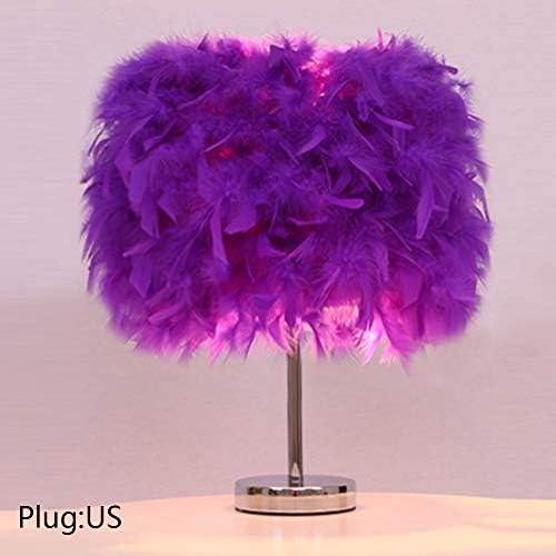 Morehappy7 Feather Table Lamp Vintage Elegant Bedside Desk Night Light Lampshade for Bedroom Foyer Living Reading Sitting Room Decorations(EU Plug,Deep Purple)