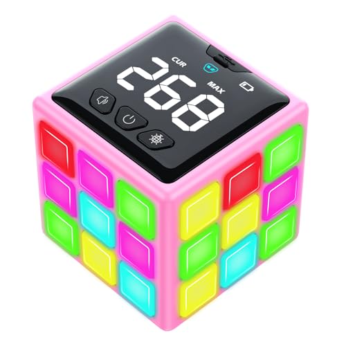 Xinbeiya Rechargeable Game Handheld Cube - 15 Fun Brain & Memory Game with Score Screen - Christmas Easter Birthday Gifts for Boys Girls Ages 6-12+ Years Old - Toy Gift Idea for Kids Teens (Pink)