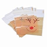 Souarts Christmas Self Adhesive Cookie Bakery Biscuit Candy Bag Lost Elk Roasting Gift Treat Pack of 50pcs