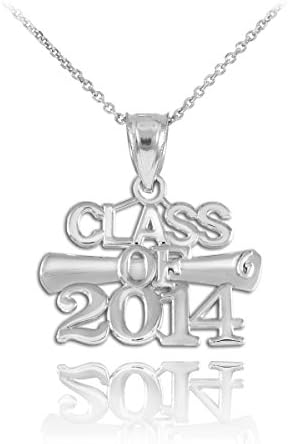 925 Sterling Silver Class of 2014 Graduation Charm Pendant Necklace with Chain, 22"