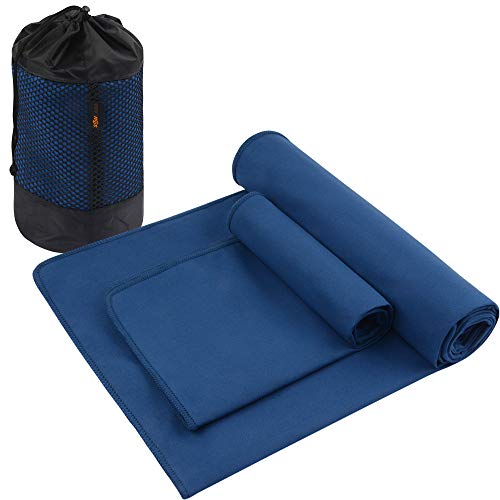 sunland Yoga Towel Sweat Absorbent Soft Non-Slip Hot Yoga Towel + Hand Towel 2 in1 Set with Carry Bag Ideal for Pilates Hot Yoga Bikram 24 inches x 72 inches Navy Blue