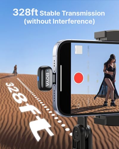 BOYA MINI 2 Microphone for iPhone 15 16 17 Series, Andriod, 5g, 48kHz/24Bit, 200m, Wireless Lavalier Microphone with USB-C Plug, Small Lapel Mic, 30h, Clip on Mic for Vlogging, Video Recording, Black