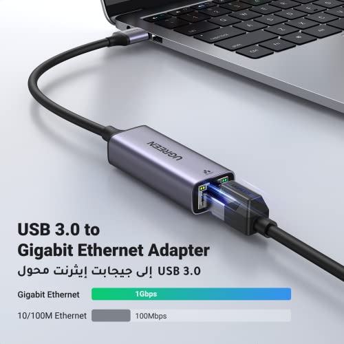 UGREEN USB 3.0 Ethernet Adapter Aluminum, 1000Mbps Gigabit RJ45 LAN Internet Adapter, for Office/Home/Gaming, Compatible with MacBook, iMac, PC, Switch, Surface Pro, Windows, Mac OS/IOS, Linux, Grey