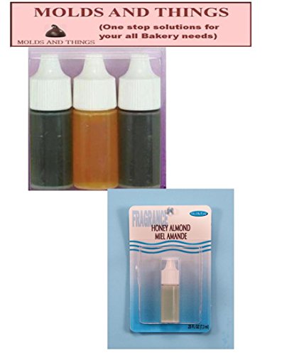 MOLDS AND THINGS Honey Almond soap Fragrance,Colors .25 oz & Life of The Party Liquid Soap Colors, 0.75-Ounce, Red/Yellow/Blue, 3-Pack