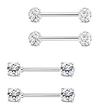 Jstyle 2-4 Pairs 316L Stainless Steel Nipple Rings Barbell Crystal Ball Piercing Nipple CZ Tongue Rings 14G