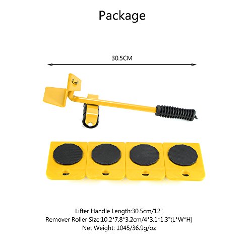 Furniture Transport Tools Furniture Lifter Furniture Move Tools Set with 4 Corner Remover Rollers and 1 Wheeled Bar Furniture Movers Lifter Easy to Redesign and Rearrange Living Space (Yellow)