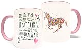 Be Yourself Unless You Can Be A Unicorn - 11oz Grade A Quality Ceramic Two Tone Pink/White Ceramic Mug/Cup - Perfect Funny/Inspirational Gift - Foam Gift Box Included