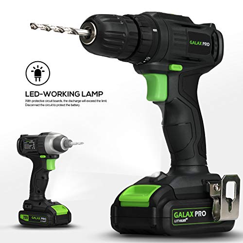 GALAX-PRO-Kit-Combinado-Taladro-Atornillador-Atornillador-Impacto-20V-Baterias-13Ah-con-Cargador-2-Velocidades-Luz-de-trabajo-LED-2-x-Hebillas-de-Cinturn-Bolsa-de-TransporteGPD6001
