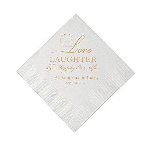 Set of 100 13 *13″ Personalized Love Laughter and Happily Ever After Wedding Birthday Cocktail Napkins Beverage Napkin Paper