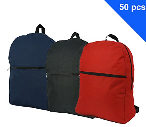 Wholesale Classic Backpack 17 inch Cheap Basic Bookbag Bulk Case Lot 50pcs Simple Schoolbag Promotional Backpacks Low Price Non Profit Giveaway Student School Book Bags Vintage Daypack 3 Assort Color