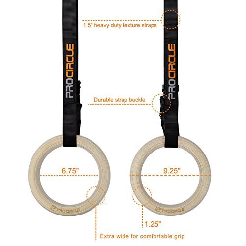 Procircle Wood Gymnastic Olympic Gym Rings with Buckle Straps Strength Training