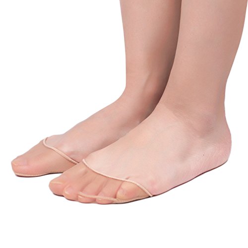 Flammi 6 Pairs Women's No Show Sheer Toe Cover with Cushion Non-Skid Sole Toe Toppers Socks Half Socks (Nude) - Thumbnail 2