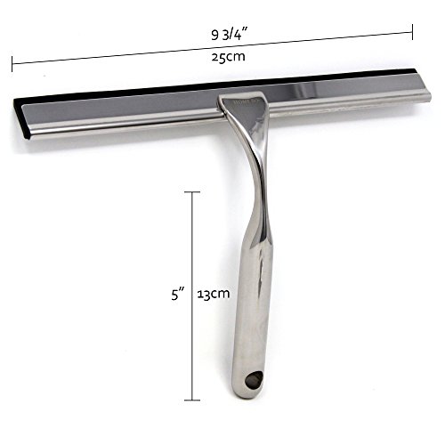 HOME SO Shower Squeegee with Two 3M Adhesive Holder Hooks - Deluxe Stainless Steel Wiper Scraper for Bathroom Shower Glass Door, Mirror, Windows, Tiles - Chrome - Thumbnail 6
