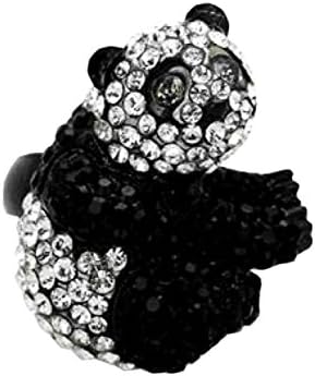 Designer Panda Bear Ring 23mm Long Stainless Steel Black finish
