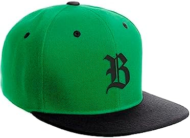 Classic Snapback Hat Custom A to Z Initial Letters, Green Black