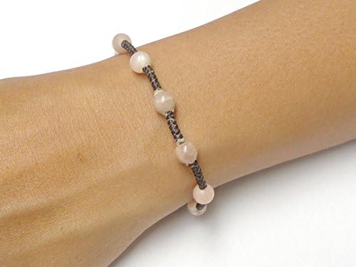 The Gem Pink Moonstone BEADED Gemstone Braided Macrame Jewelry Thai Wristband Bracelet