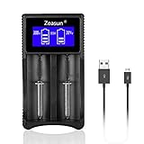 Zeasun Smart Battery Charger for 14500 16340 18650 26650 AA AAA 18490 18350 17670 17500 LCD Display USB Universal Battery Charger for Li-ion Ni-MH Ni-CD LiFePO4 Rechargeable Batteries