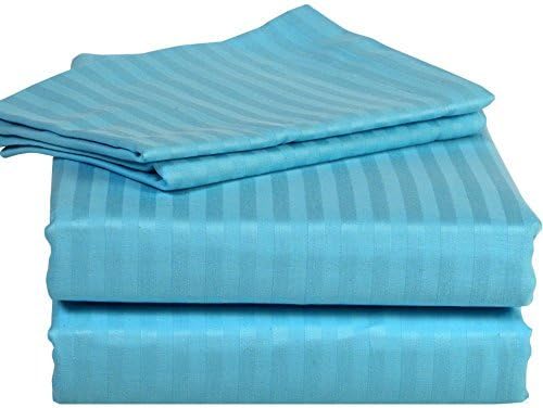 Both Pattern Solid/Stripe 1-Piece- Fitted- Sheet with 20-25 inches Extra Fit Deep Pocket 400 Thread Count 100% Pima Cotton Hotel Finish Adjustable Room (Twin , Stripe , Turquoise).