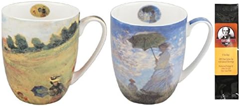 2 Coffee or Tea Mugs, Monet Scenes With Women in a Matching Box and 1 Package of 6 Tea Bags