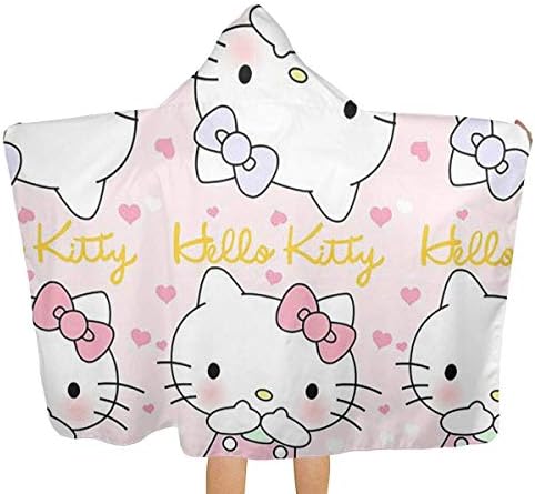 FSTGF Big Beach Towel with Hood & Baby Bath Towel - Hello Kitty Theme Fast Drying Beach Towel for Swim Pool Ultra Absorbent - 51.5 X 31.8 Inch