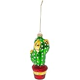 Boston International Christmas Winter Holiday Glass Tree Ornament, 6-Inches, Xmas Cactus