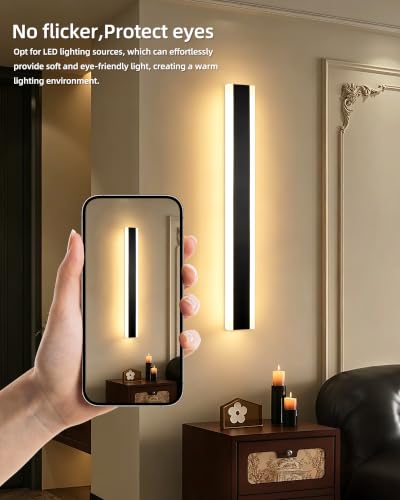 niuniaj Long Indoor LED Wall Light with Remote Control, Dimmable 10%-100%, 3000K/4000K/6000K, Wall Lamp, Modern Wall Light for Terrace Hallway Entrance Villa, 60 cm/15 W, Black | Regulable 10%-100%,3000K/4000K/6000K,Lámpara de Pared Moderno para Terraza Pasillo Entrada Villa,15W,Negro