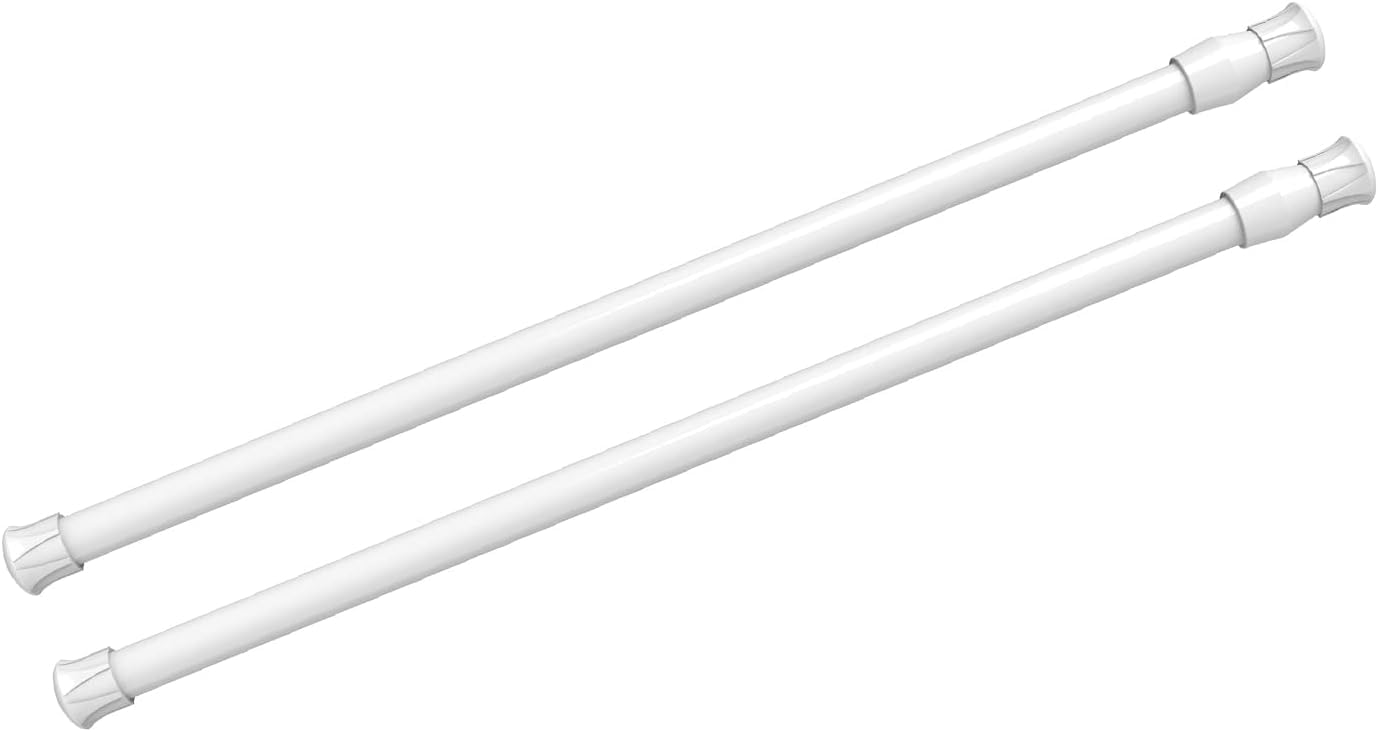 Photo 1 of 2Pcs Tension Rod Tier Window Short Curtain Rod,12 to 20inch, White, Small Short Expandable Spring Loaded Curtain Tension Rods for Cupboard, Kitchen, Small Window