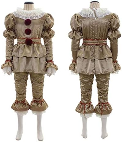 YHNUJMIK Clown Costumes Halloween Men Women Full Suit Pennywise Cosplay Dancing Clown Satin Chiffon Halloween Party Fancy Dress Clothing for Adult(Gold),Men,S