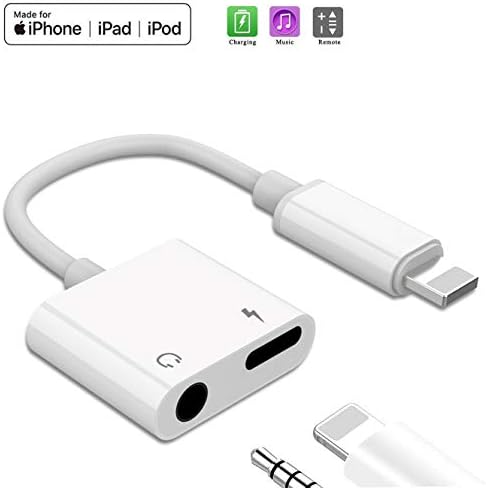 Headphone Adapter for iPhone 11 Dongle 3.5mm Jack Adapter for iPhone 8/8 Plus/XR/Xs/Xs Max/11 Pro/11 Pro Max/SE Earphone Charge 3.5 mm Aux Audio and Charge Adapter Converter 2 in 1 Adapter & Splitter
