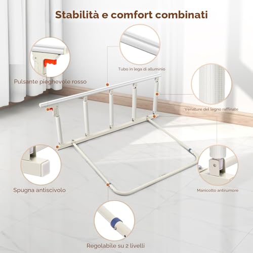 Brolteja Elderly Bed Rails, Barrier for Anti-Fall Barrier Bed Rails Protection for Disabled Adults, One Key Folds