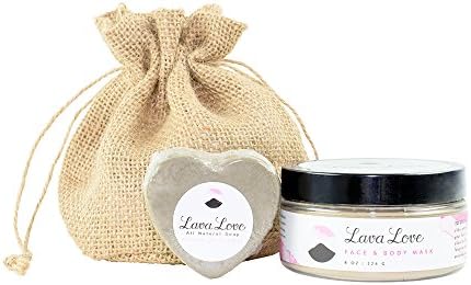 Lava Love Face and Body Mask (8oz) with Grey Heart Soap (3.5oz), Spa Kit