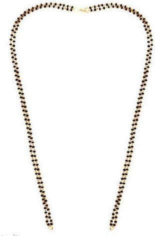 22 K Gold Plated Double Line Black Pearl Mangalsutra Chain Without Pendant For Women