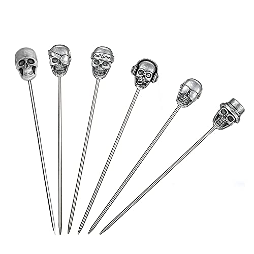 SUMPIGGER Reusable 6Pcs Skull Cocktail Picks Martini Picks Reusable Olive Picks Garnish Skewer Fruit Toothpicks